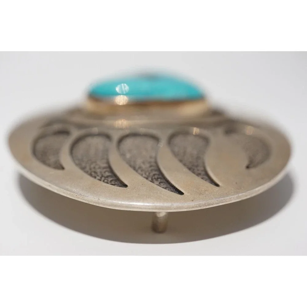 Dan Oliver - Navajo Bear Claw Overlay Sterling Silver Turquoise Belt Buckle‎
